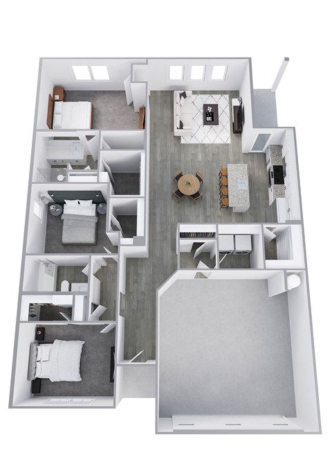 a 3d floor plan of a house with a bedroom and living room
